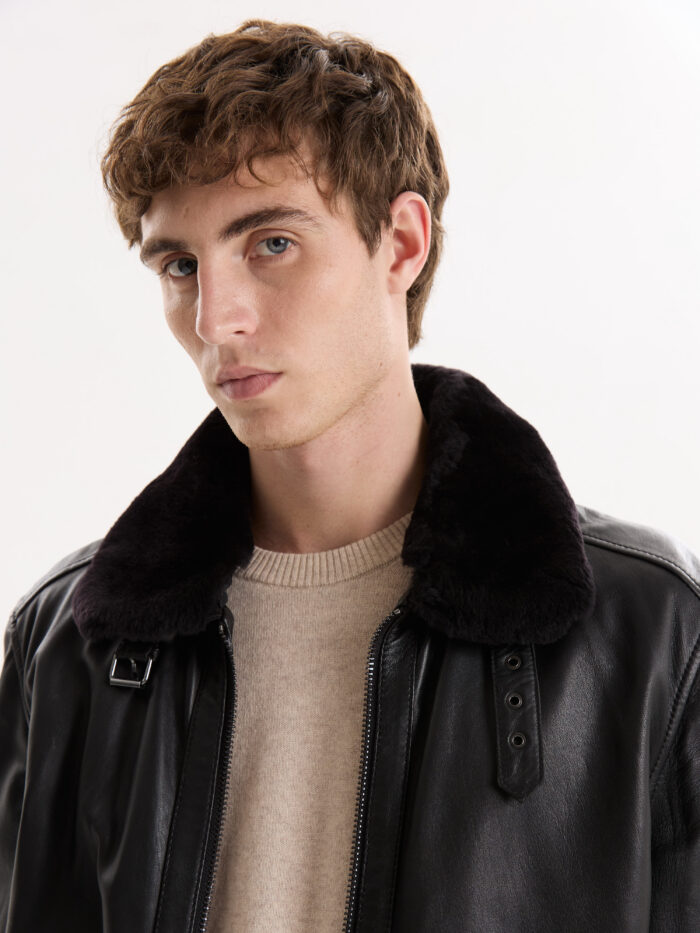 CAMPERA DE CUERO CON PIEL - Imagen 3