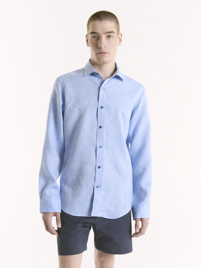 112088!AZU!M_0149 CAMISA DE LINO CUELLO SOFT - Imagen 1