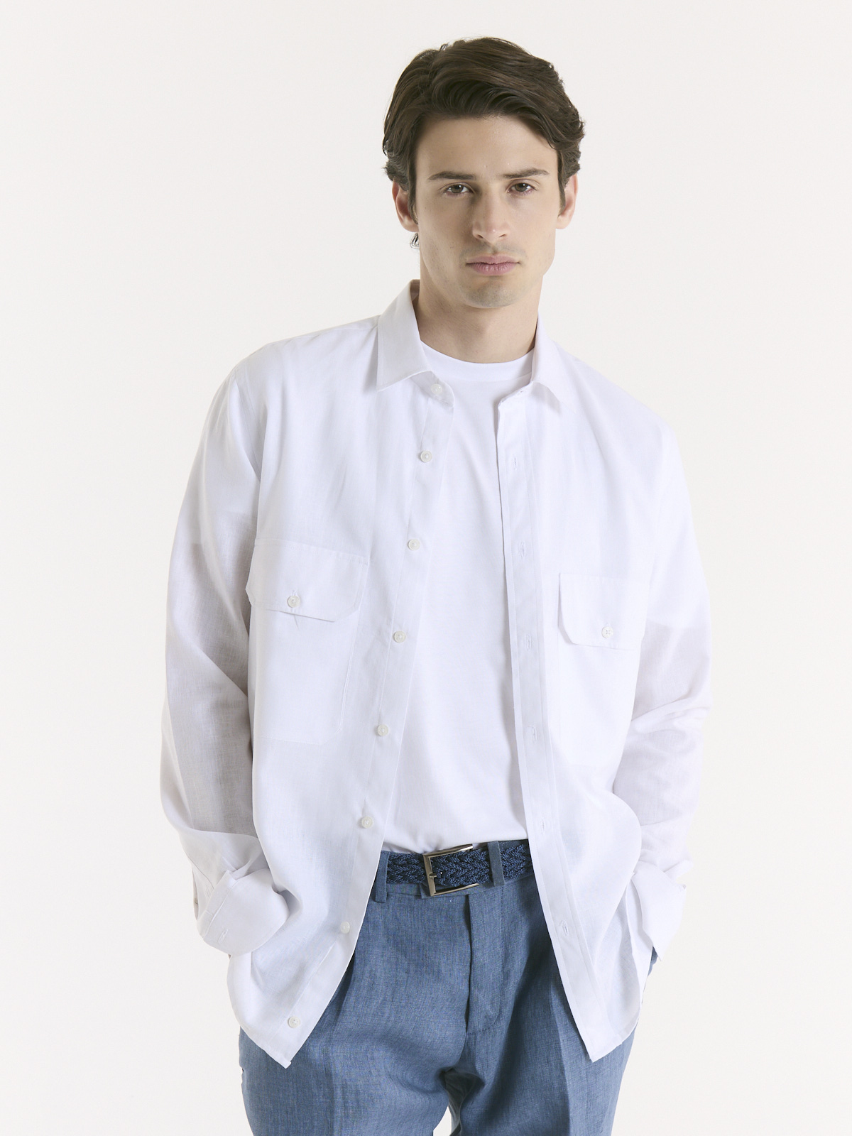 118074!BCO!L_0831 CAMISA DOBLE BOLSILLO LINO/ALG - Imagen 1